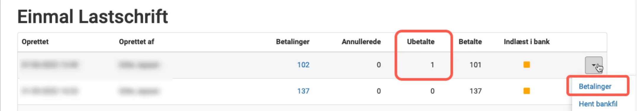 Ubetalt Einmal Lastschrift