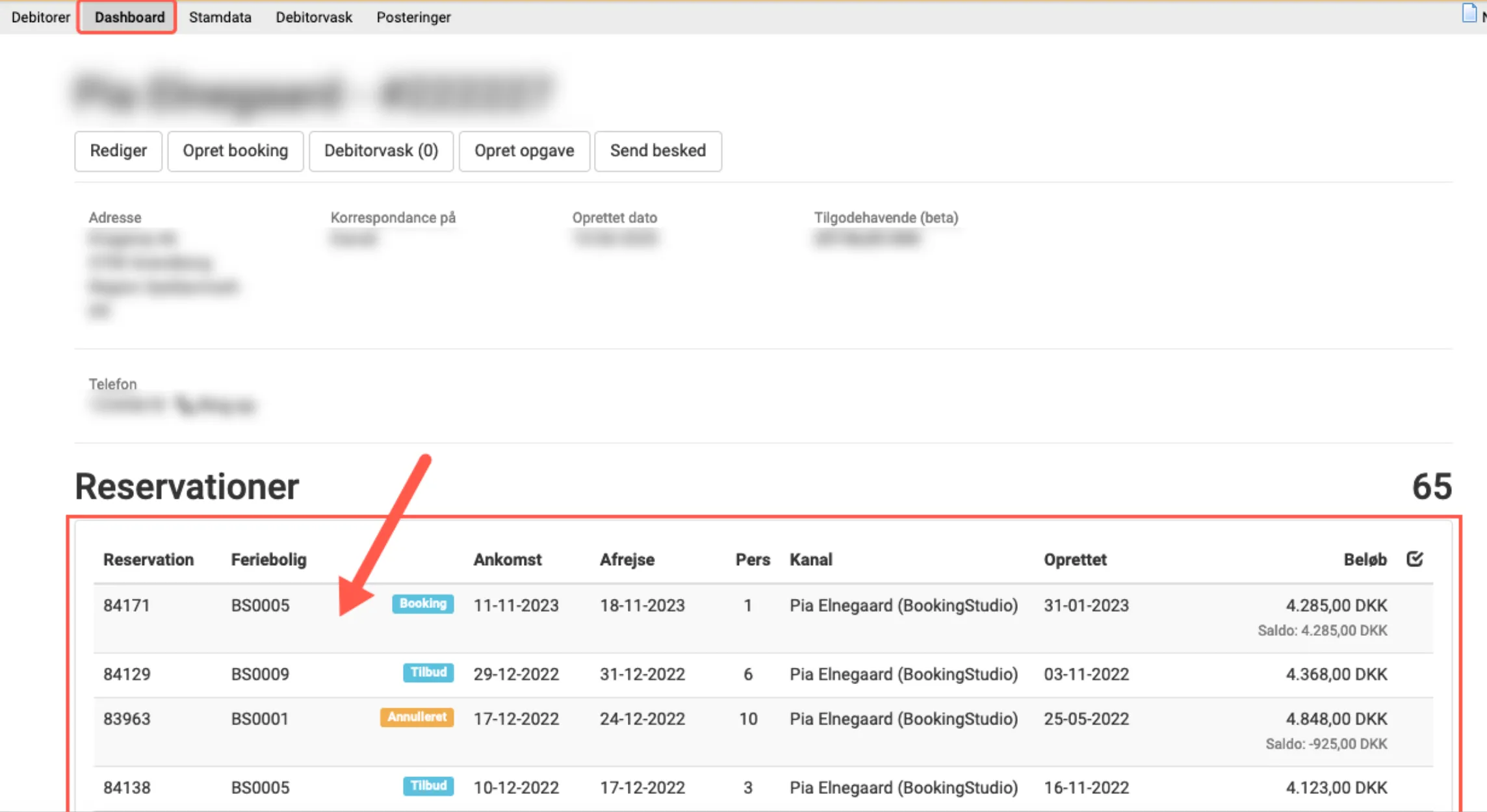 Dashboard reservationer