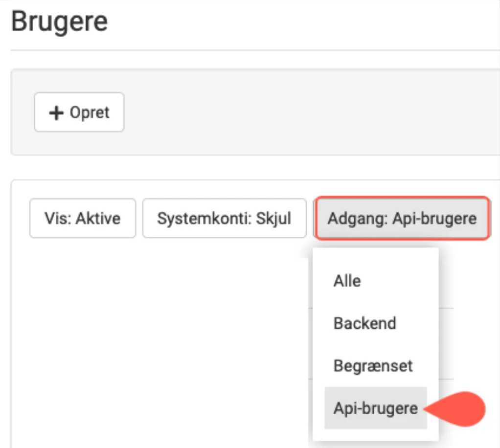 Tjek opsætning af API-bruger