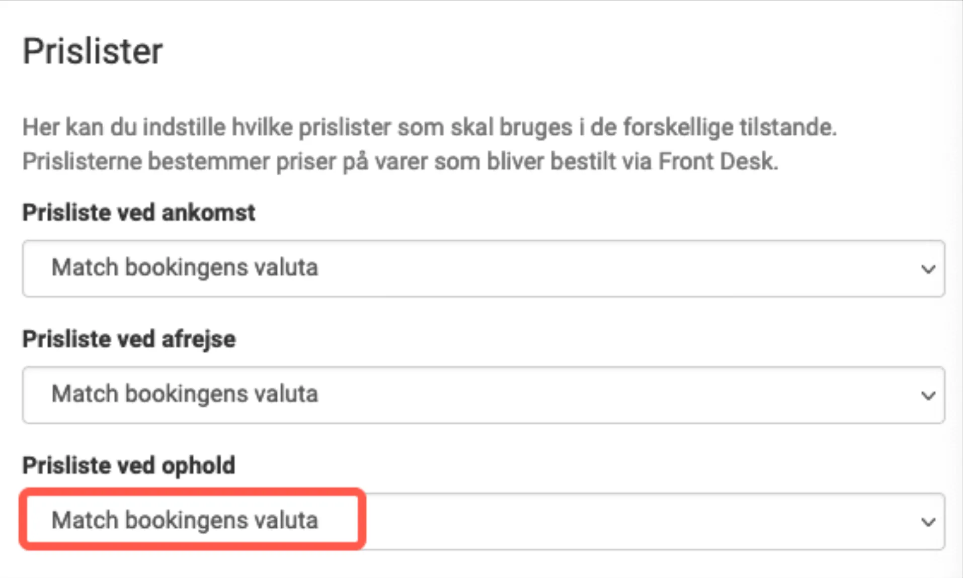 Rediger indstillinger i Front Desk