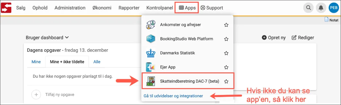 Skatteindberetningen er en app i BookingStudio