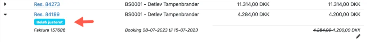 Beløb justeret
