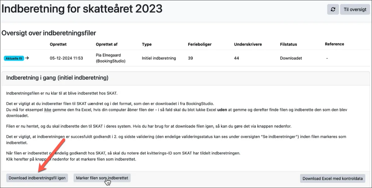 Download indberetningsfilen igen