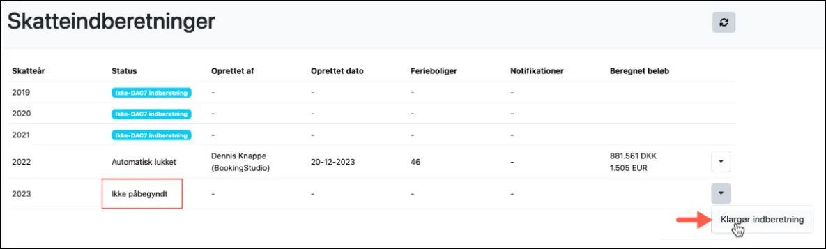 Klargør indberetningen
