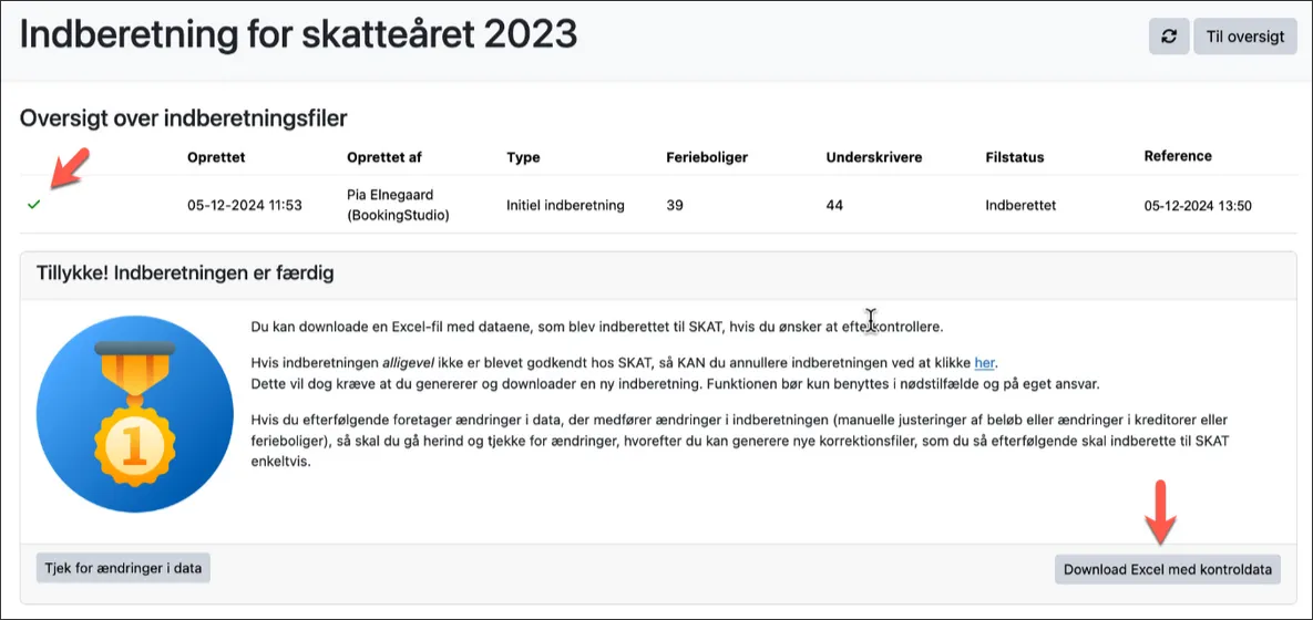 Download Excel med kontroldata