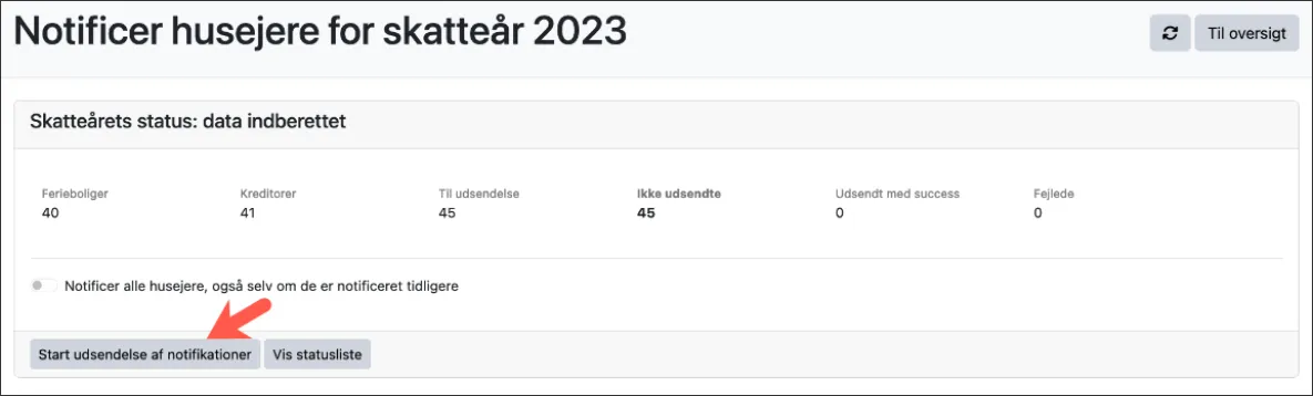 Start udsendelse af notifikationer