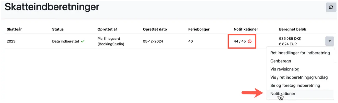 Se om der er sendt mail til alle kreditorer