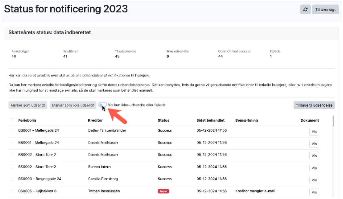 Se status for alle udsendte notifikationer