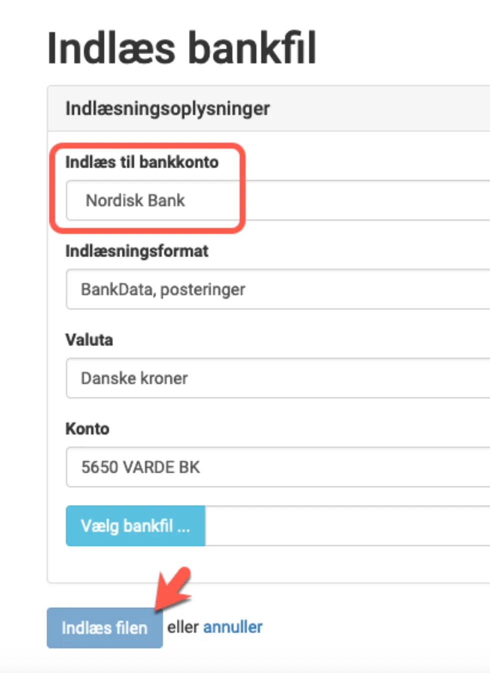 Indlæsning af bankfil