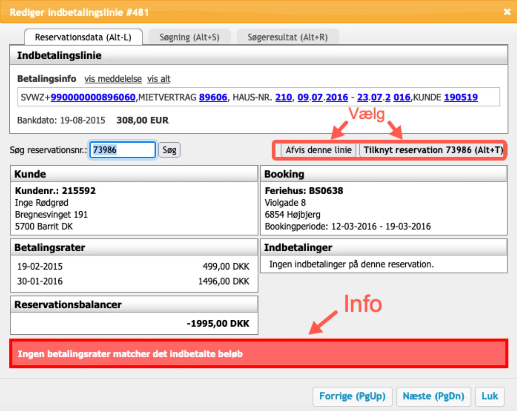 Håndtering af indlæste indbetalinger