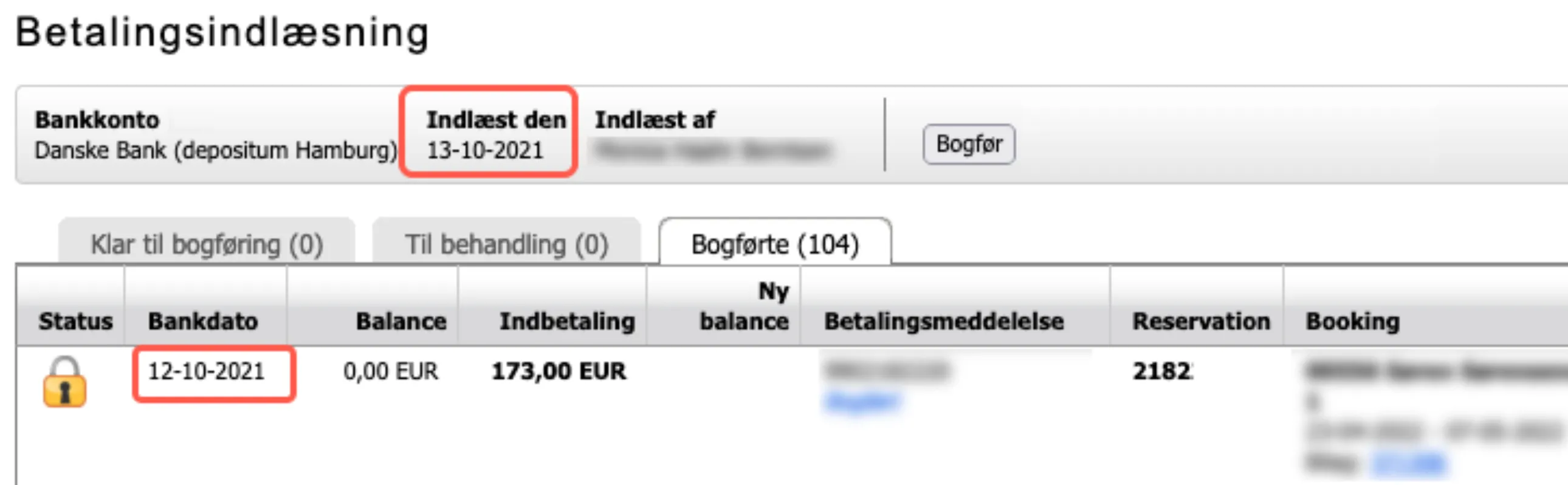 Indbetalt til banken