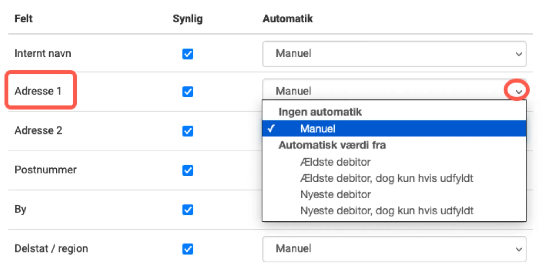 Autovask af felter