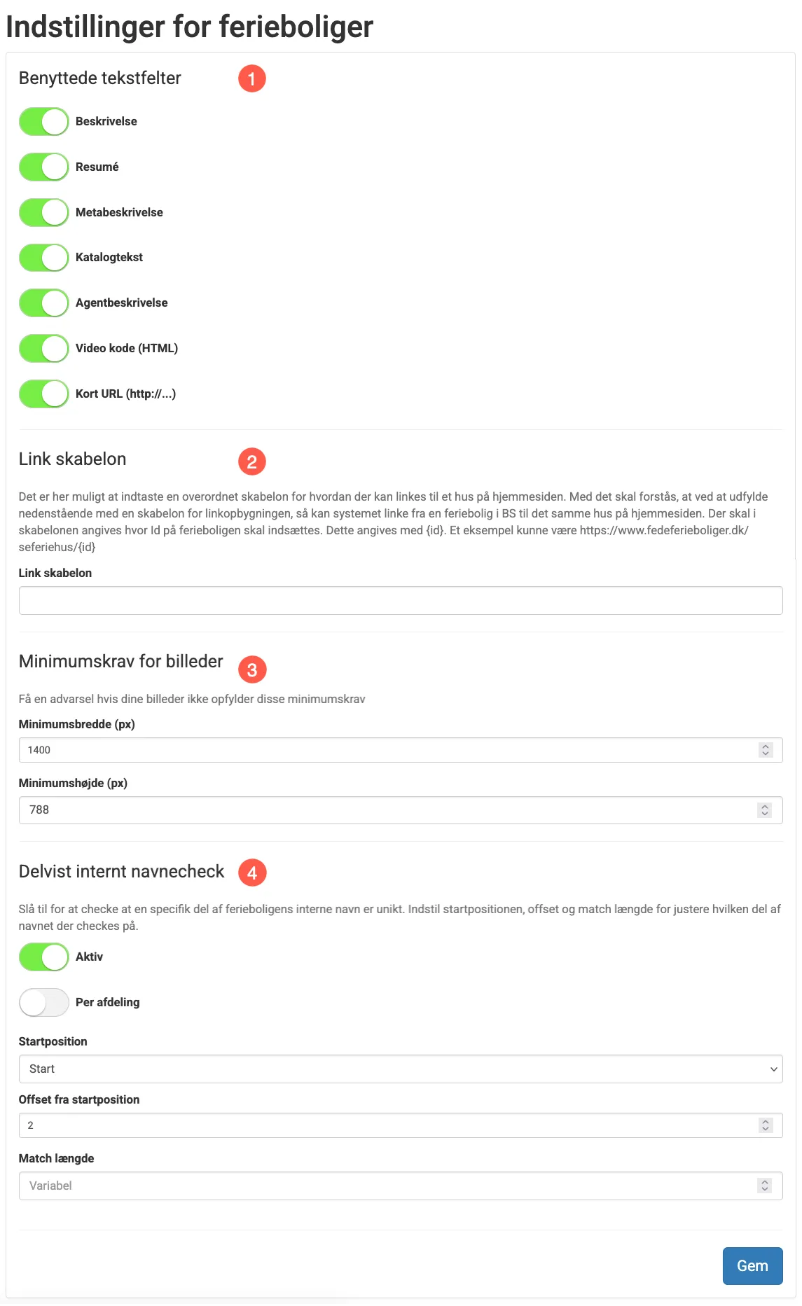 Feriebolig indstillinger