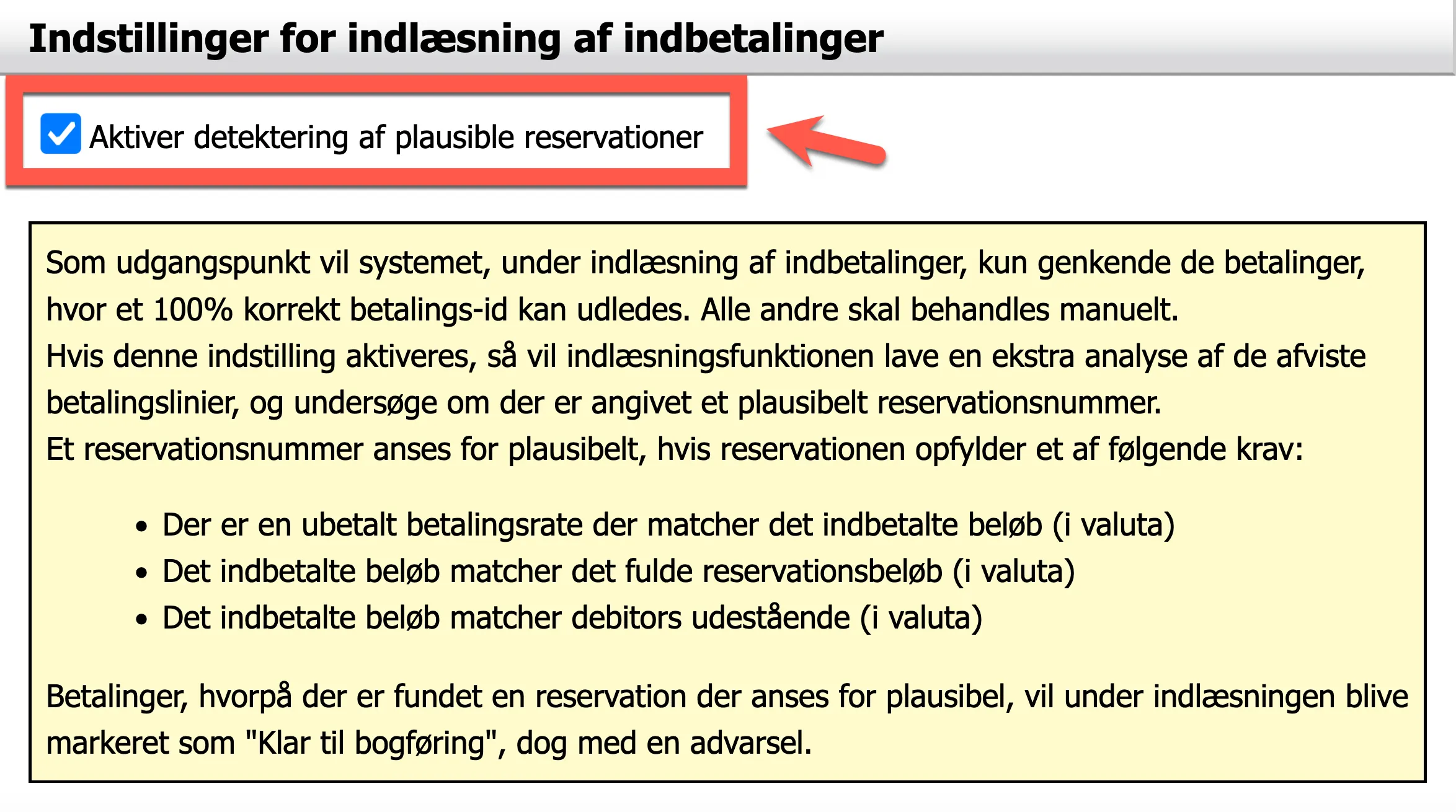 Indstillinger for indlæsning af indbetalinger