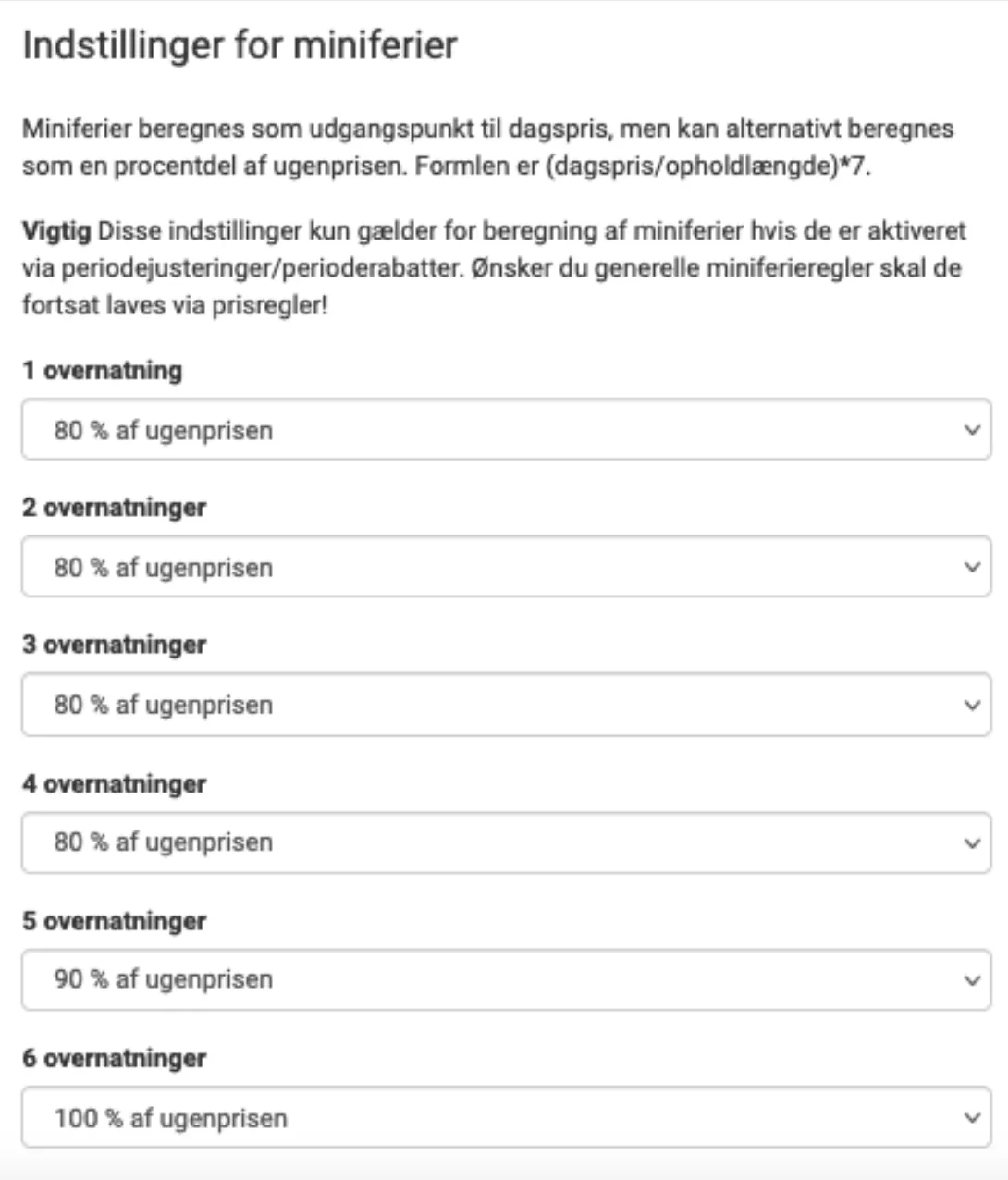 Indstillinger for miniferier