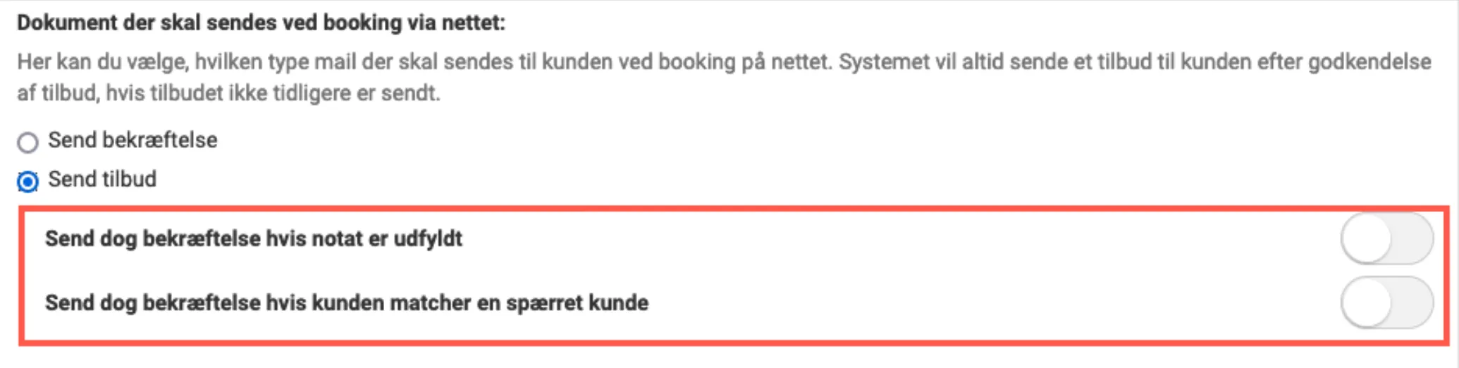 Send tilbud markeres