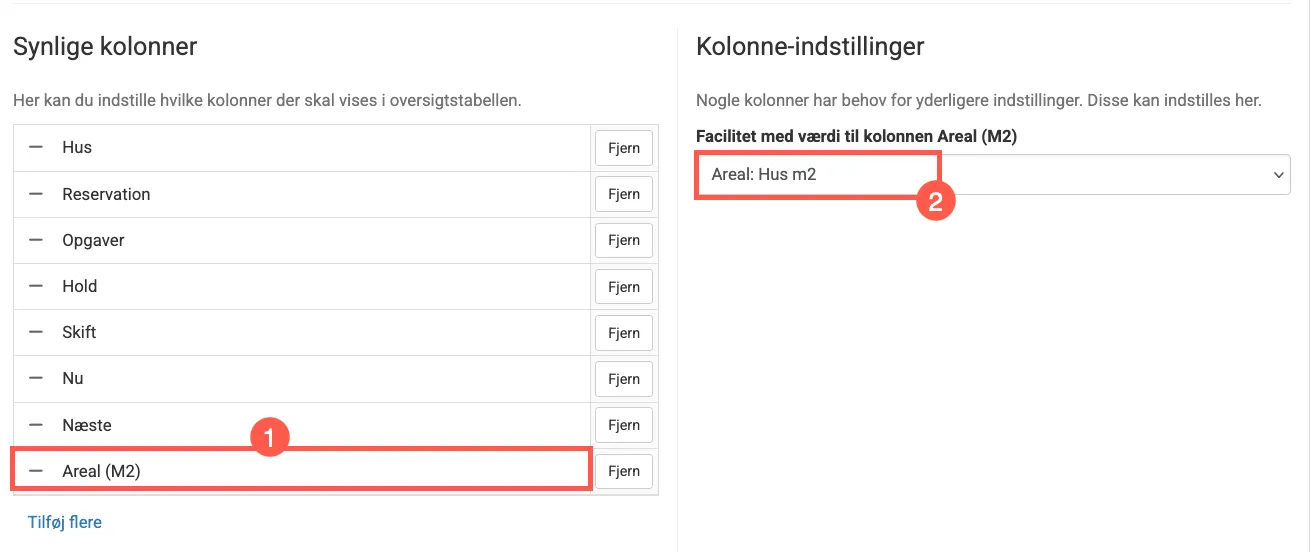 Vis indstillinger i service oversigten