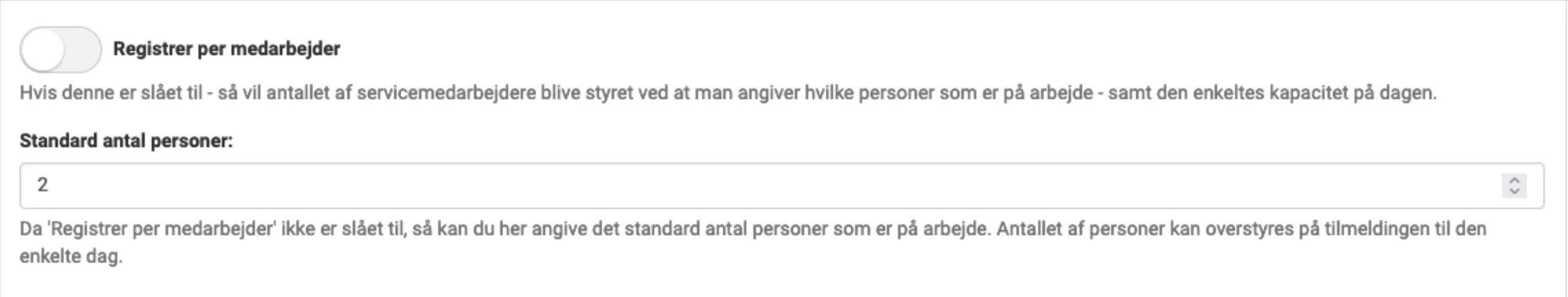Registrer per medarbejder slået fra