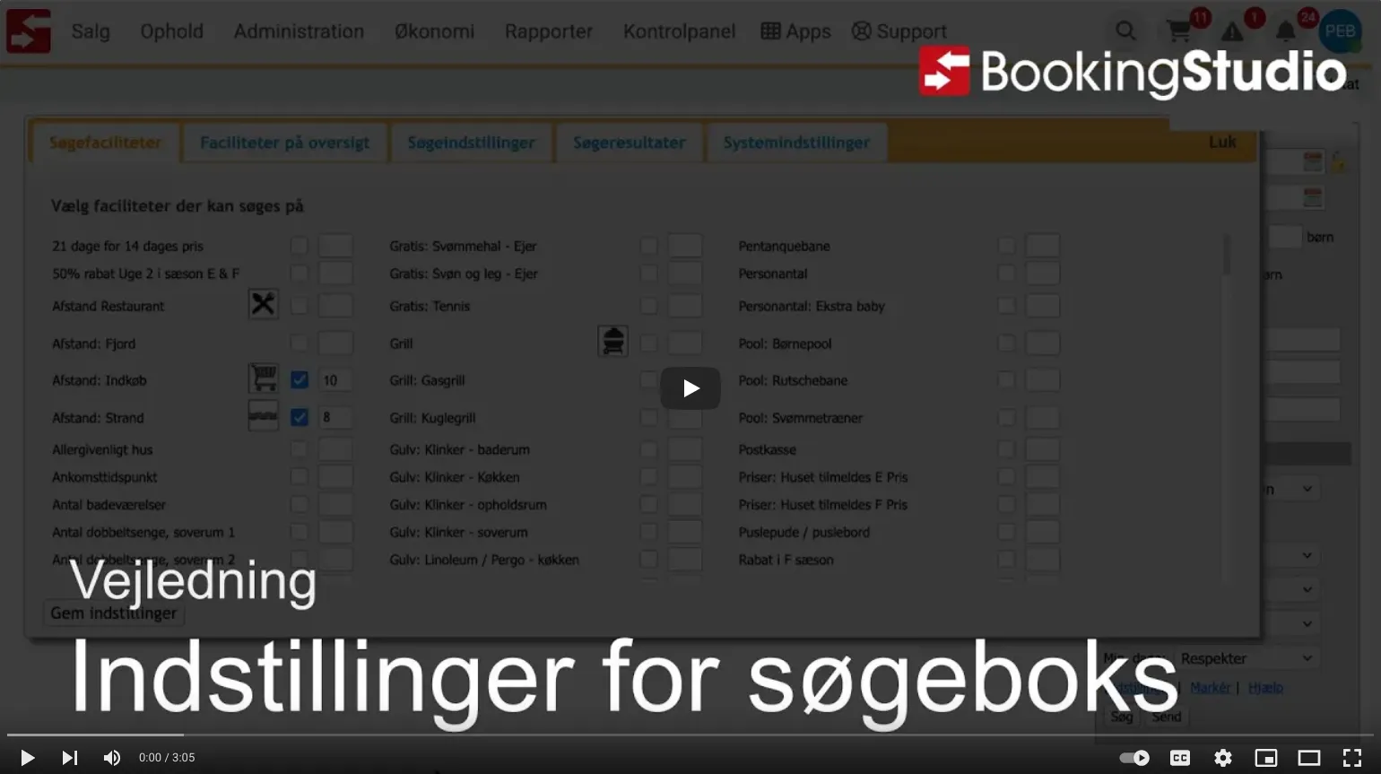 Indstillinger for søgeboksen på bookingsiden