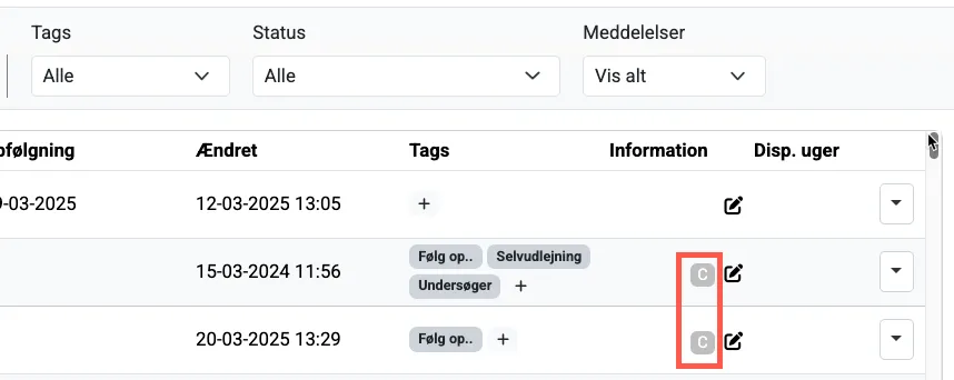 Intern bemærkning vises som ikon