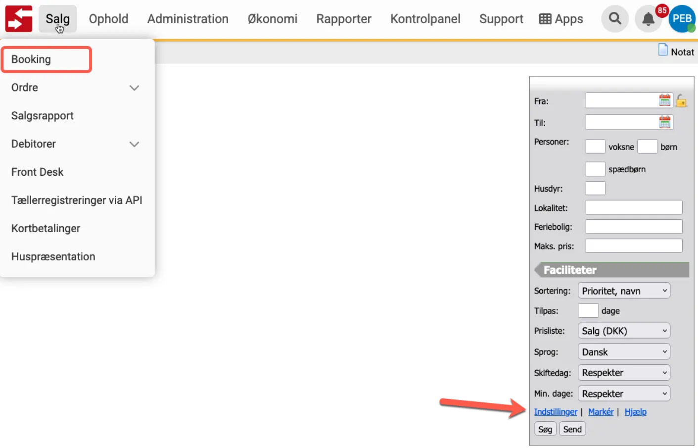 Søgeboksen på bookingsiden