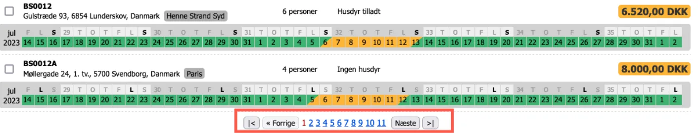 Resultat fordelt på flere sider