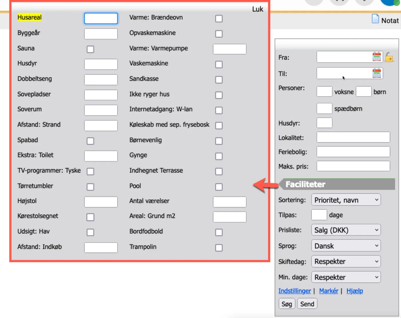 Søg på en facilitet