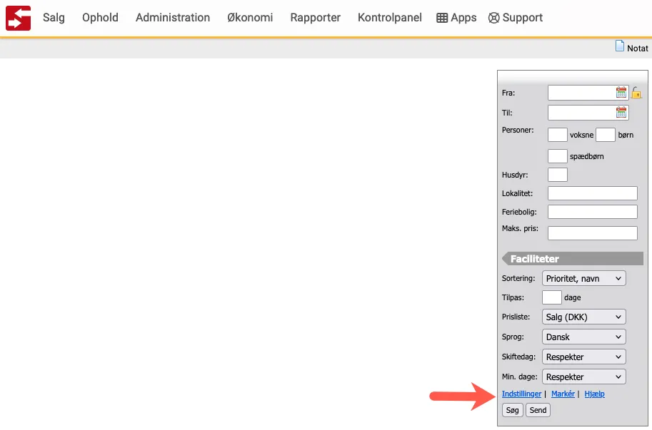 Her er linket til indstillinger for søgeboksen