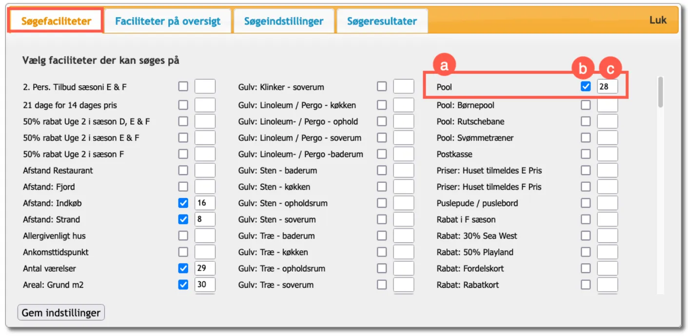 Vælg hvilke søgefacilieter, det skal være muligt at søge på