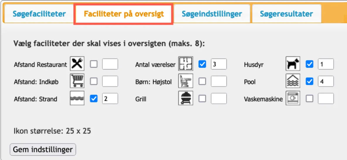 Her vises alle de faciliter, der er oprettet med et billede