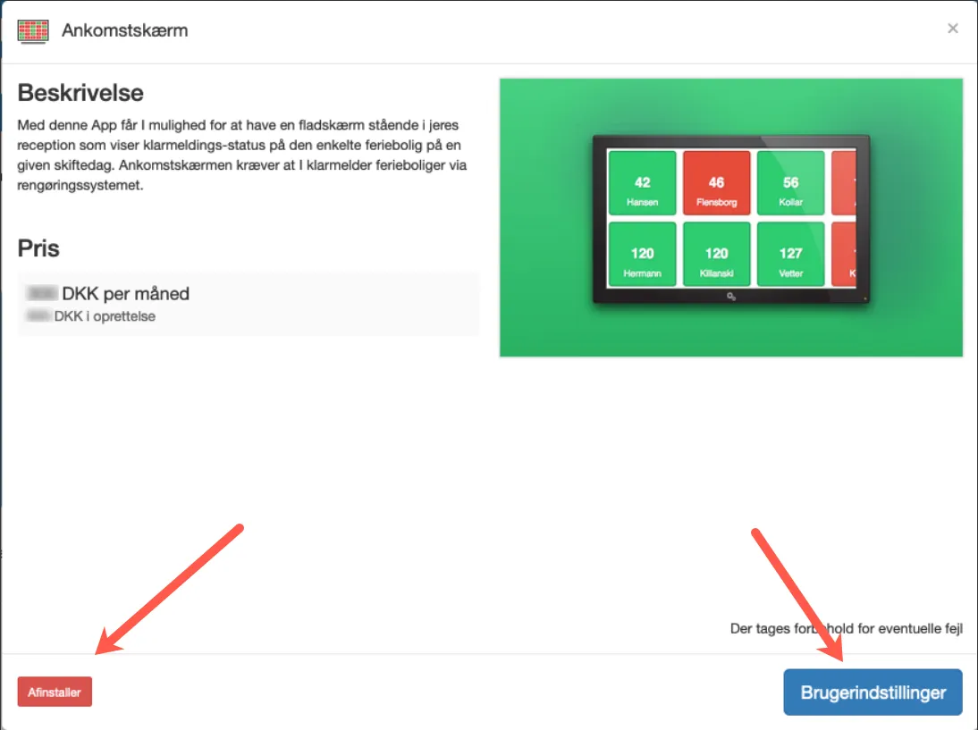 Brugerindstillinger og Afinstaller