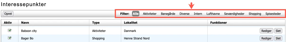 foruddefinerede typer til interessepunkter