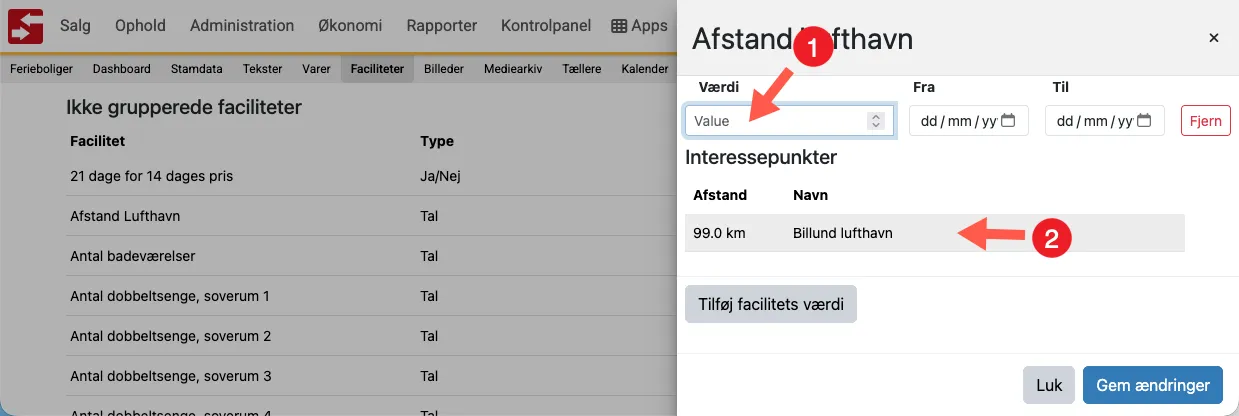 Visning af forslag til afstand