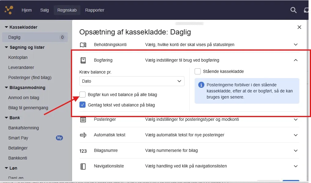 Bogfør kun ved balance på alle bilag
