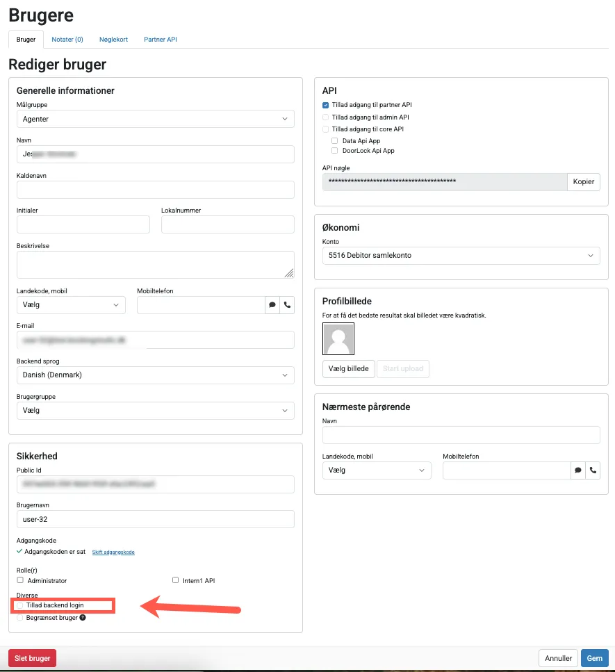 Logge på administration