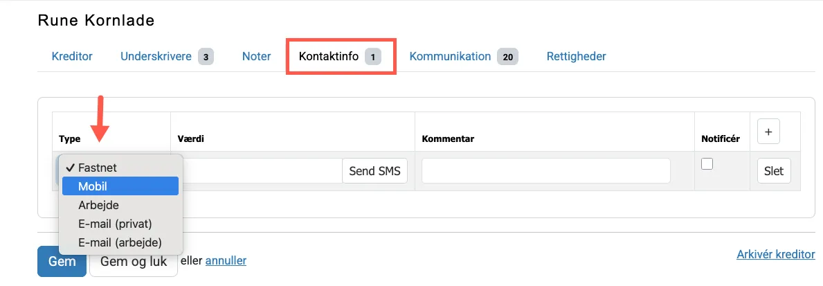 Tilføj ekstra kontaktoplysninger