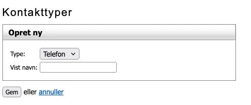 Opret en ny type for email eller telefonnummer