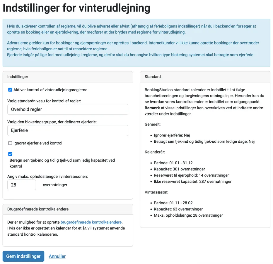 Indstillinger for vinterudlejning