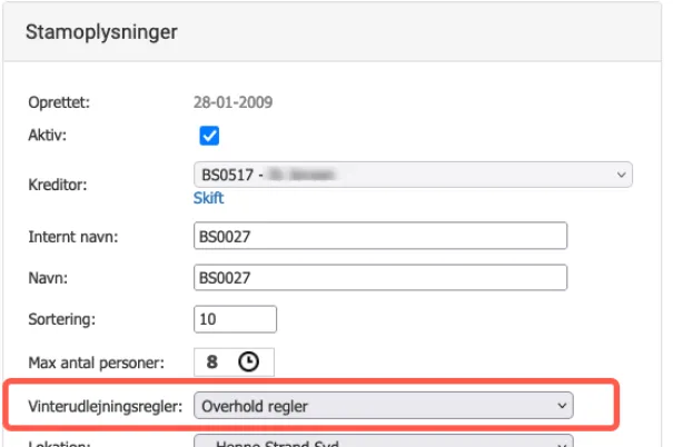 Valg for vinterudlejningsreglerne på ferieboligens stamdata