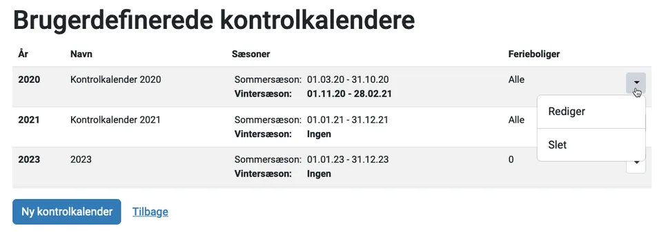 Find året med den vinterperiode du vil tjekke, og vælg Rediger
