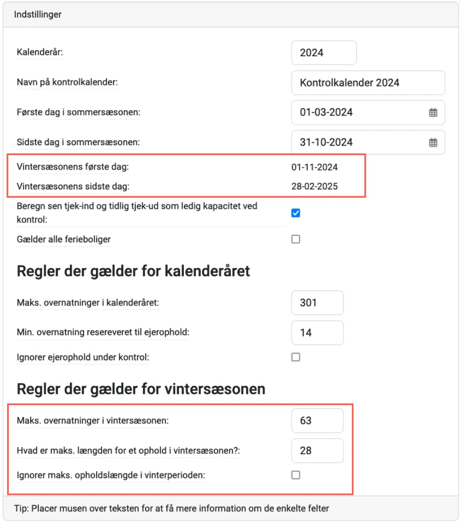 Se indstillingerne for vinterperioden