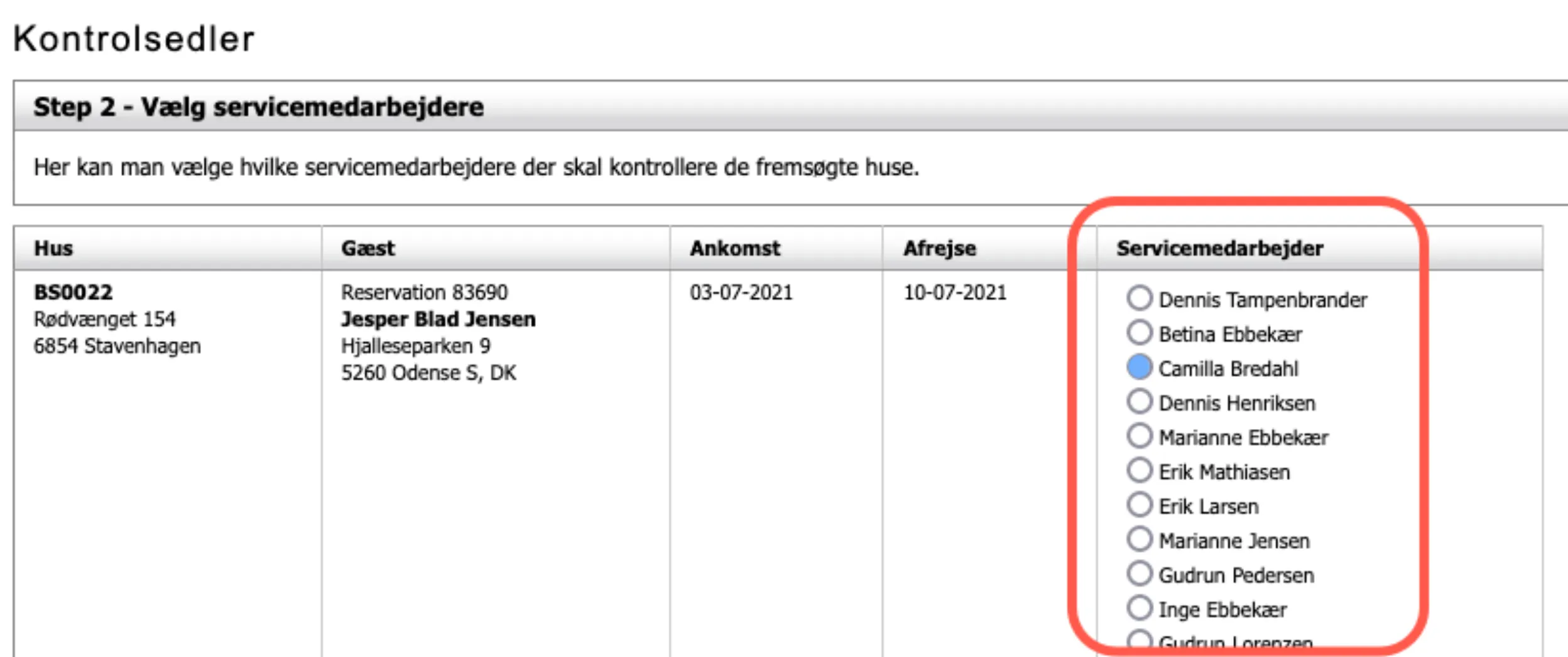 Vælg servicemedarbejdere