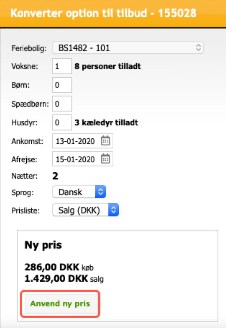 Accepter anvend pris