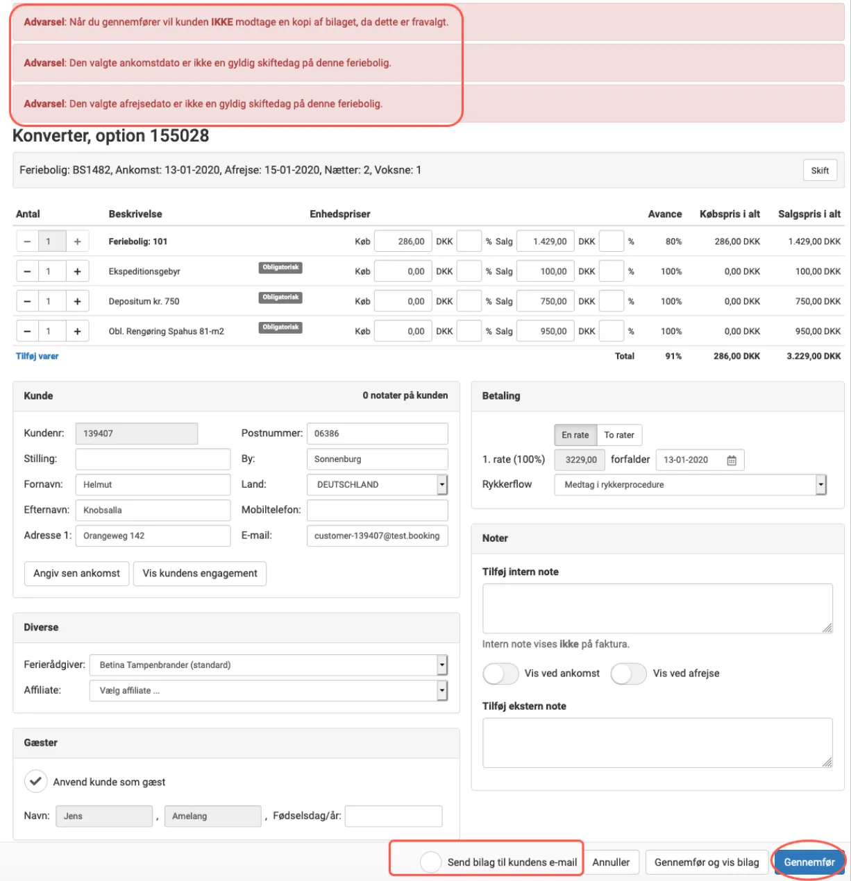 Send bilag til kunde