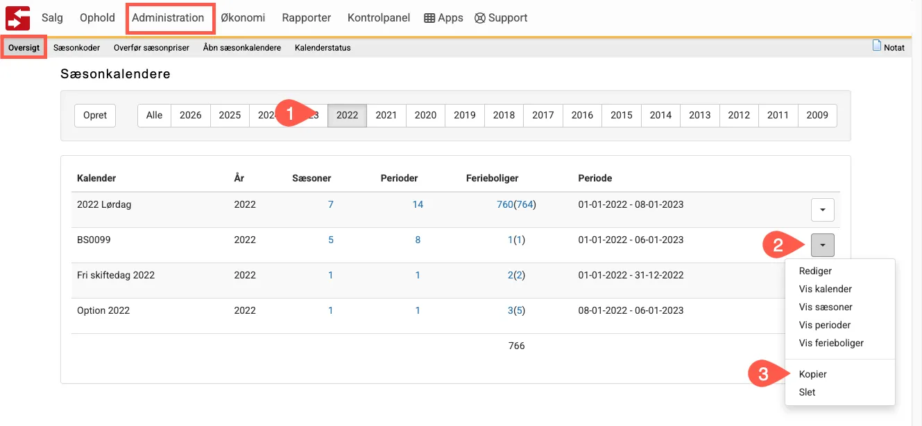 Kopier sæsonkalender