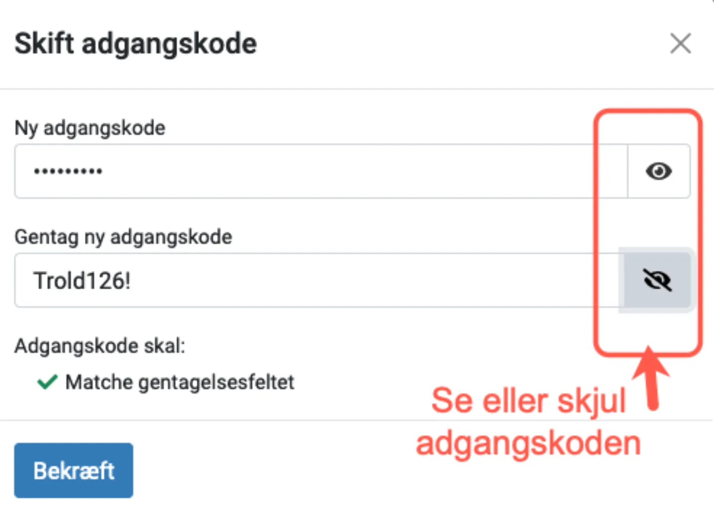 Skift adgangskode