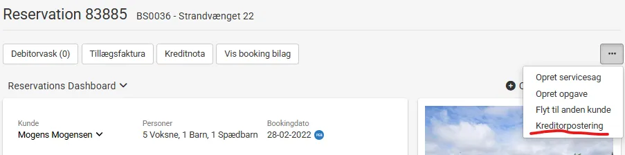 kreditorpostering via en reservation