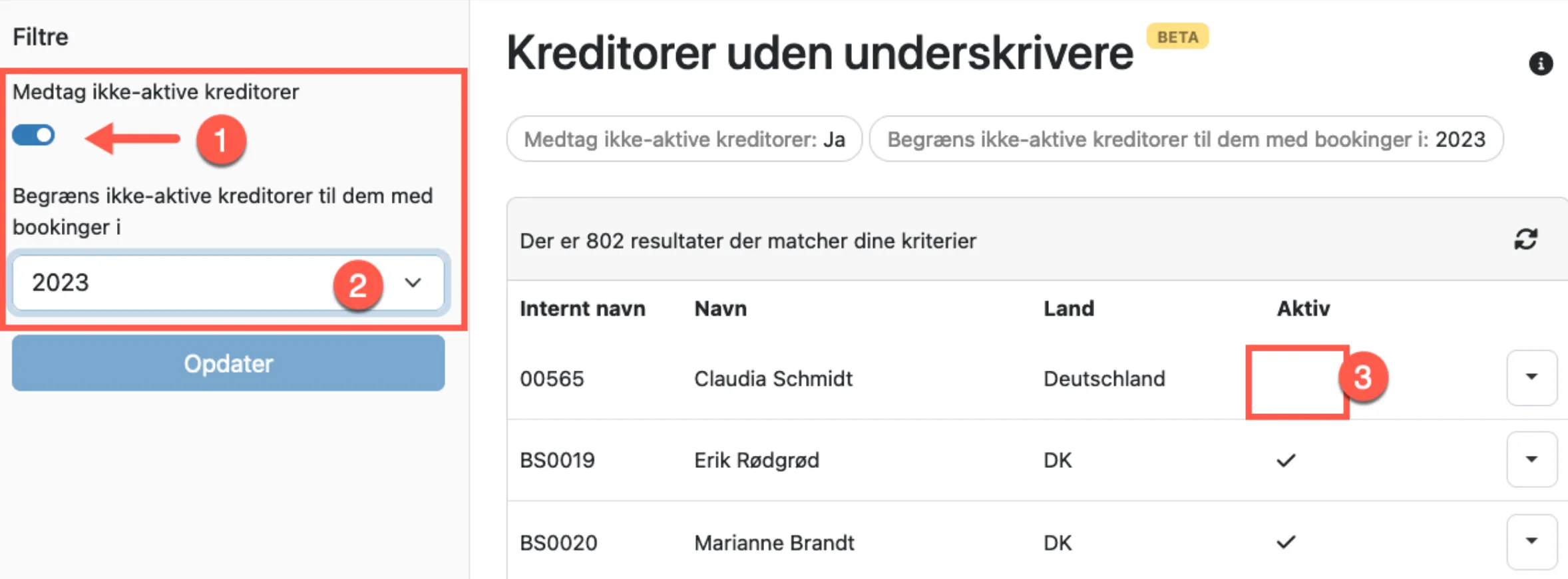 Tilføj ikke-aktive kreditorer