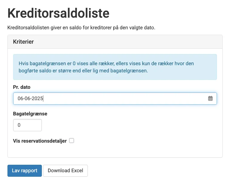 Sæt kriterier for rapporten