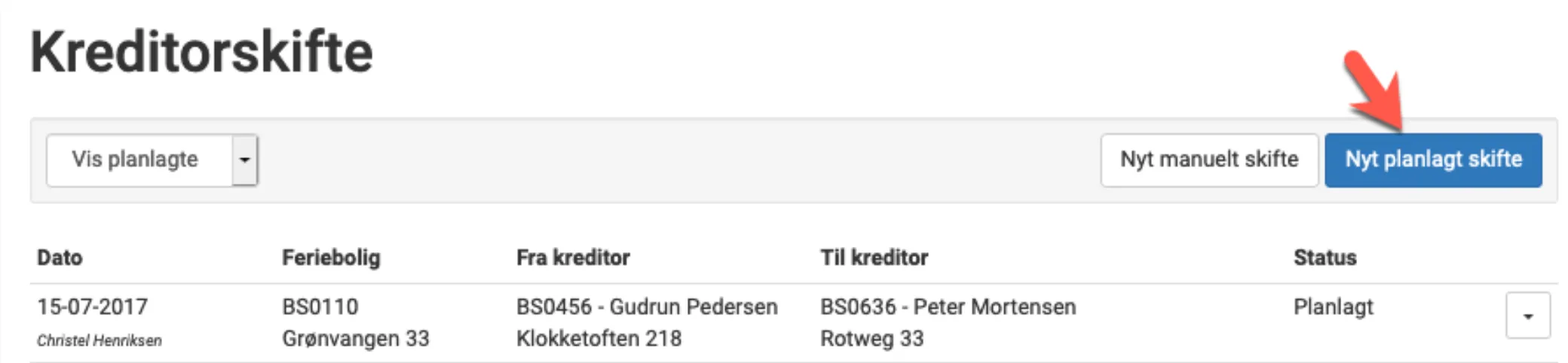 Ny planlagt kreditorskifte